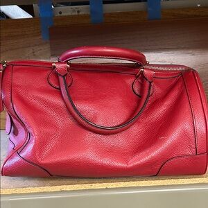 Banana Republic Red Trim Handbag with Gold Plate